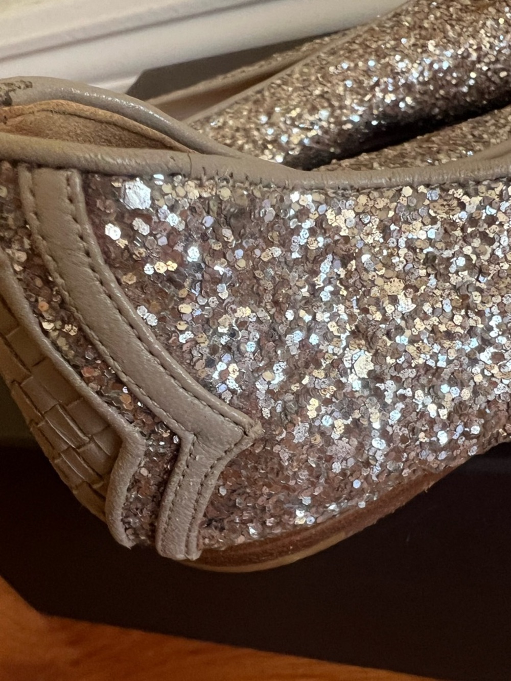 Bottega Veneta Italy Size 38 1/2 38,5 Glitter Ballet Flats Woven back - Picture 5 of 10